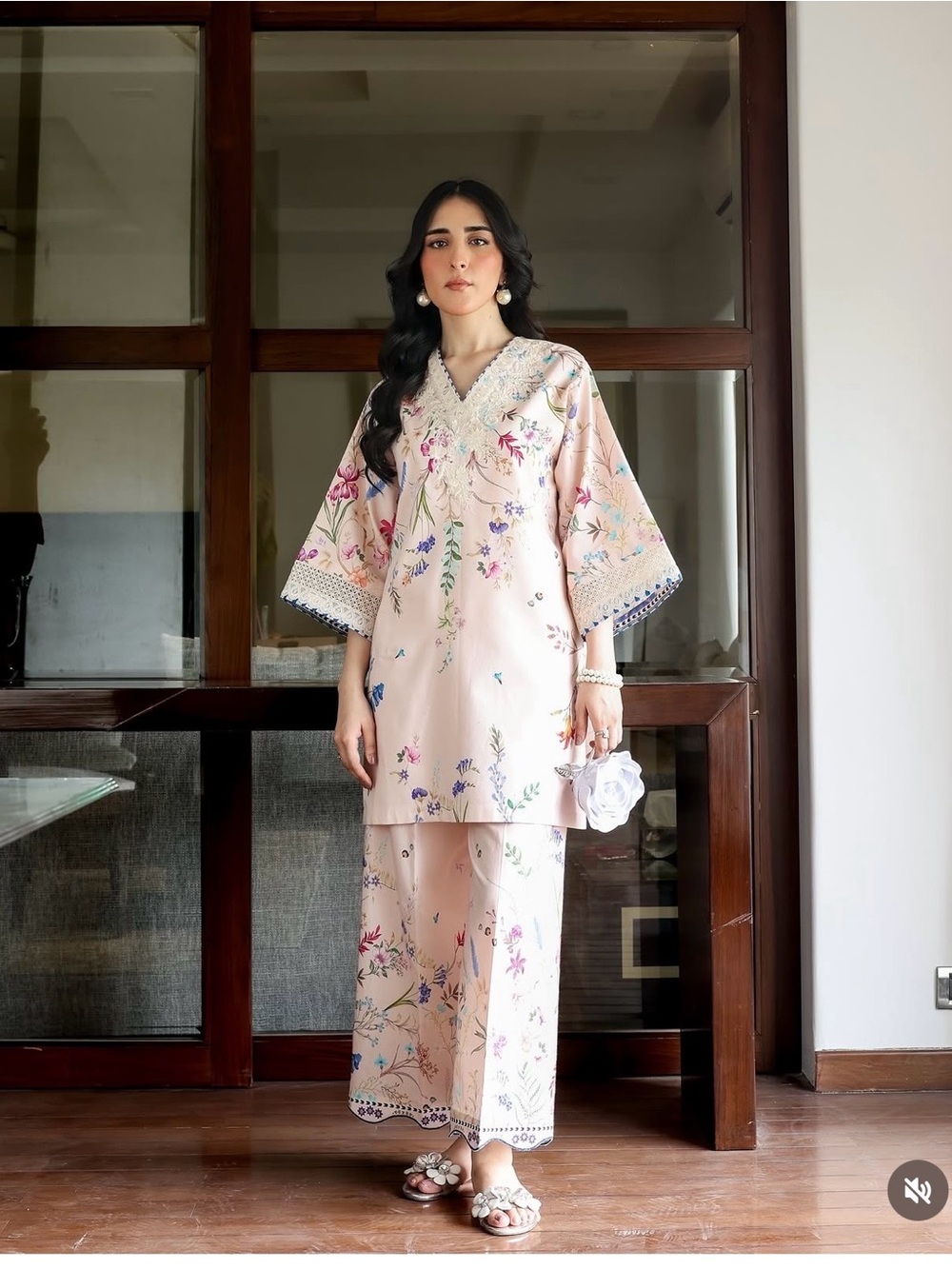Elegant Floral Long Sleeve Women’s Dress Set - Blush Pink